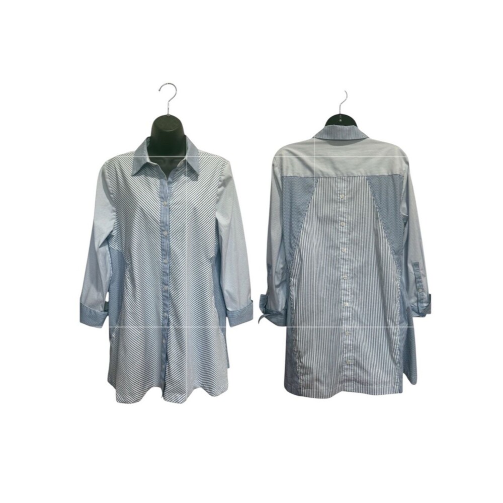 Chicos Mixed Stripes Tunic Shirt Back Buttons Blue White Chicos Sz 2 (12/14)